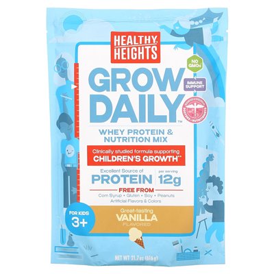 Healthy Heights, Grow Daily, Whey Protein & Nutrition Mix, For Kids 3+, Vanilla, 21.7 oz (616 g) Healthy Heights, Grow Daily, Whey Protein & Nutrition Mix, For Kids 3+, Vanilla, 21.7 oz (616 g)