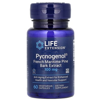Rozszerzenie życia, Pycnogenol, francuskie ekstrakt z kory morskiej, 100 mg, 60 kapsułek wegetariańskich