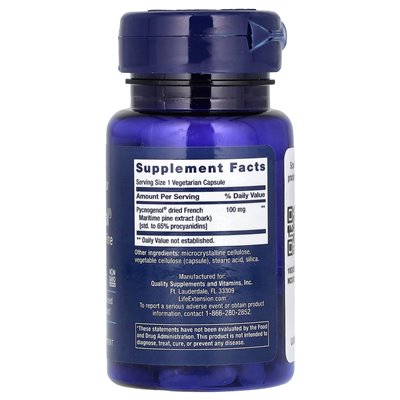 Life Extension, Pycnogenol, Extrakt aus französischer Sanddornrinde, 100 mg, 60 vegetarische Kapseln