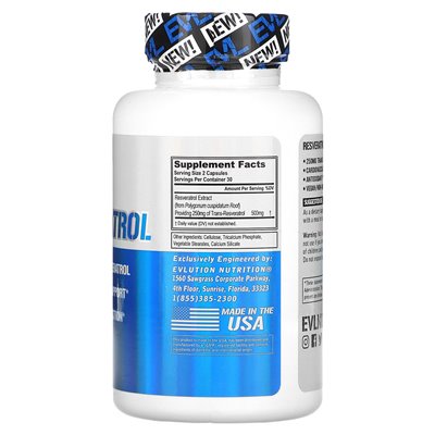 EVLution Nutrition, Resweratrol, 250 mg, 60 Wegetariańskich Kapsułek EVLution Nutrition, Resweratrol, 250 mg, 60 Wegetariańskich Kapsułek