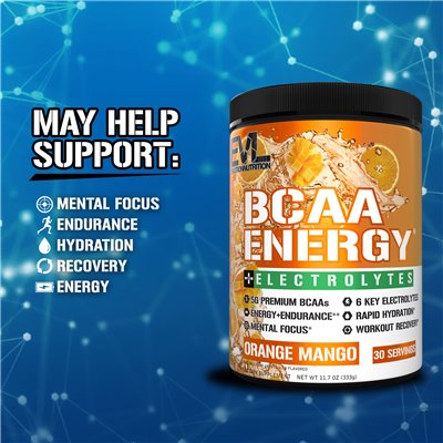 Evlution Nutrition, BCAA Energy plus electrolytes, Orange Mango, 11.7 oz (333 g)