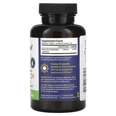 Forest Leaf, Vitamin D3, 1,250 mcg (50,000 IU), 120 Vegetable Capsules Forest Leaf, Vitamin D3, 1,250 mcg (50,000 IU), 120 Vegetable Capsules