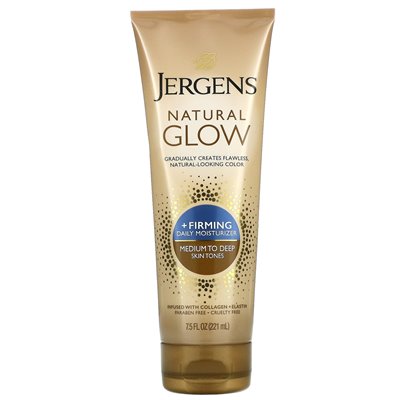 Jergens, Natural Glow, ujęcia codziennego kremu nawilżającego, średnie i głębokie odcienie skóry, 7,5 fl oz (221 ml)