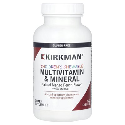 Kirkman Labs, Children's Gadable Multiwitamin &amp Mineral, Natural Mango Peach, 120 tabletek