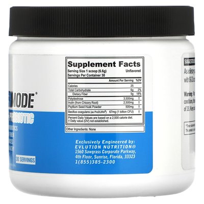 Evlution Nutrition, FiberMode, Ballaststoffe + Probiotika, Unphakided, 6,98 oz (198 g)