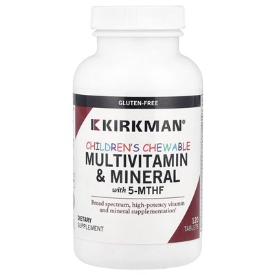 Kirkman Labs, Multiwitamina i minerała dla dzieci z 5-MTHF, 120 tabletek