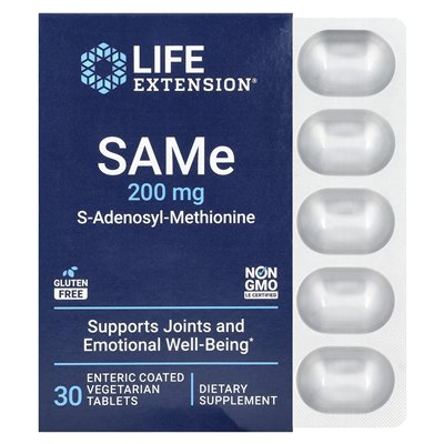 Rozszerzenie życia, ta sama S-adenozylo-metionina, 200 mg, 30 tabletek wegetariańska powlekanych jelitami Rozszerzenie życia, ta sama S-adenozylo-metionina, 200 mg, 30 tabletek wegetariańska powlekanych jelitami