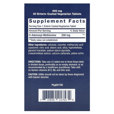 Rozszerzenie życia, ta sama S-adenozylo-metionina, 200 mg, 30 tabletek wegetariańska powlekanych jelitami Rozszerzenie życia, ta sama S-adenozylo-metionina, 200 mg, 30 tabletek wegetariańska powlekanych jelitami