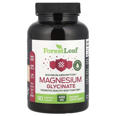 Leśny liść, glicynian magnezu, maksymalna absorpcja, 400 mg, 90 kapsułek warzywnych (133,3 mg na kapsułkę)