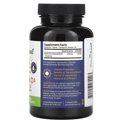 Leśny liść, witamina D3, 250 mcg (10 000 IU), 180 kapsułek warzywnych