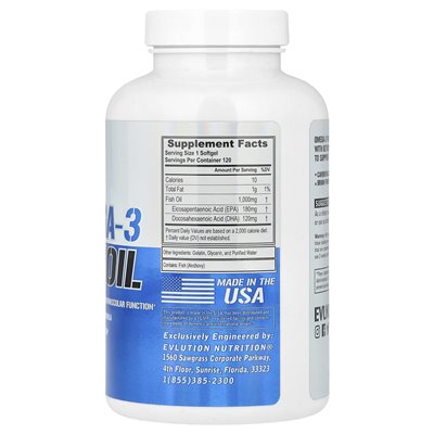 Evlution Nutrition, Omega-3-Fischöl, 1000 mg, 120 weiche