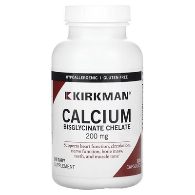 Kirkman Labs, chelate bisglicynianu wapnia, 200 mg, 120 kapsułek