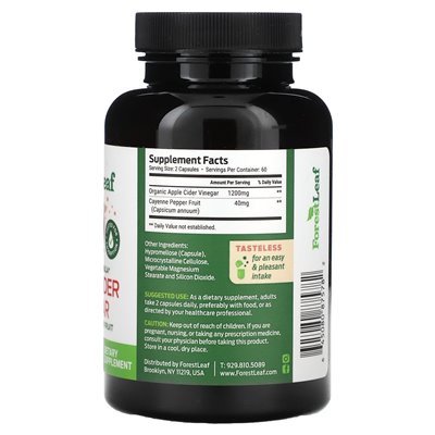 Forest Leaf, Apple Cider Vinegar + Cayenne Pepper Fruit, 1,200 mg, 120 Vegetable Capsules (600 mg per Capsule) Forest Leaf, Apple Cider Vinegar + Cayenne Pepper Fruit, 1,200 mg, 120 Vegetable Capsules (600 mg per Capsule)