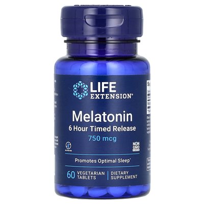 Life Extension, Melatonin, 6-Stunden-Zeitfreigabe, 750 mcg, 60 vegetarische Tabletten