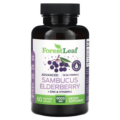 Forest Leaf, Advanced Sambucus Holunder + Zink & Vitamin C, 9.000 mg, 60 Gemüsekapseln (4.500 mg pro Kapsel)