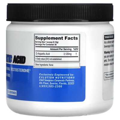 Evlution Nutrition, kwas D-asparaginowy, niezmienowany, 3,3 uncji (94 g)