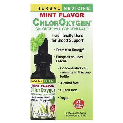 Zioła itp., Chloroksygen®, koncentrat chlorofilu, wolny od alkoholu, mięta, 1 fl oz (30 ml)