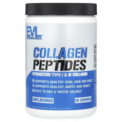 Evlution Nutrition, Collagen Peptides, Hydrolyzed Collagen Type I & III, Unprocessed, 11.64 oz (330 g) Evlution Nutrition, Collagen Peptides, Hydrolyzed Collagen Type I & III, Unprocessed, 11.64 oz (330 g)