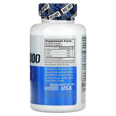 Evlution Nutrition, BCAA1000, 1000 mg, 60 veg capsules (500 mg per capsule)