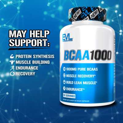 Evlution Nutrition, BCAA1000, 1000 mg, 60 kapsułek warzywnych (500 mg na kapsułkę)