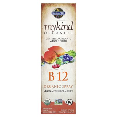 Garden of Life, Mykind Organics, B-12 Organic Spray, malina, 2 flory (58 ml)