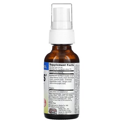 Zioła itp., Kojący spray do gardła piosenkarza, nie alkohol, cytryna i miód, 1 fl oz (30 ml)
