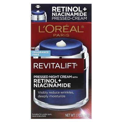 L'Oréal, Revitalift, prasowany krem ​​nocny z retinolem + niacynamidem, bez zapachu, 1,7 uncji (48 g)