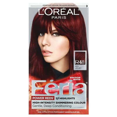 L'Oréal, Feria, Reds Power Reds, Shimming Kolor o wysokiej intensywności, R48 Red Velvet, 1 Zastosowanie