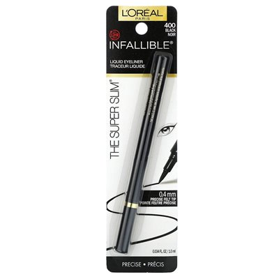 L'Oréal, nieomylny, super smukły płynny eyeliner, 400 czarny, 0,034 fl oz (1 ml)
