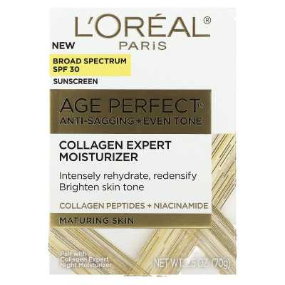 L'Oréal, Age Perfect Anti-Sagging + Even Ton, Kilgen Expert Kilterizer, SPF 30, 2,5 uncji (70 g)