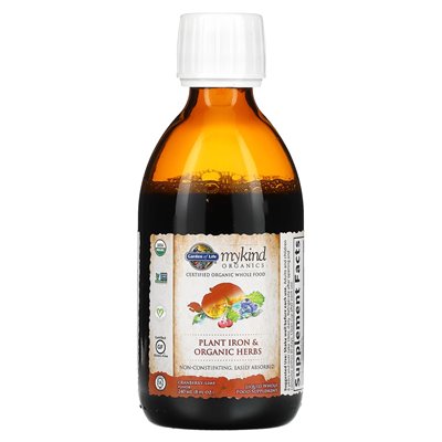 Garden of Life, Mykind Organics, Plant Iron &amp Organic Herbs, Cranberry-Lime, 8 Fl Oz (240 ml)