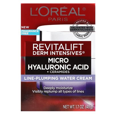 L'Oréal, Micro hialuronowy kwas + ceramidy, krem ​​do wody w obleśniku, 1,7 uncji (48 g)