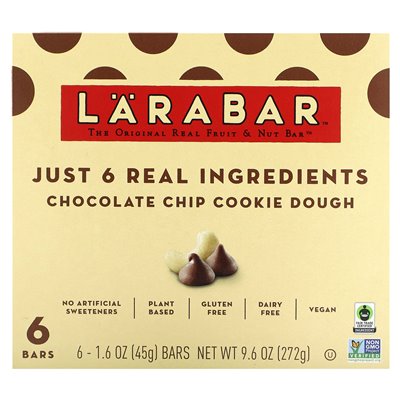 Larabar, Original Real Bar Fruit & Nut, Chocolate Chip Cookie, 6 Bars, 1.6 oz (45 g)