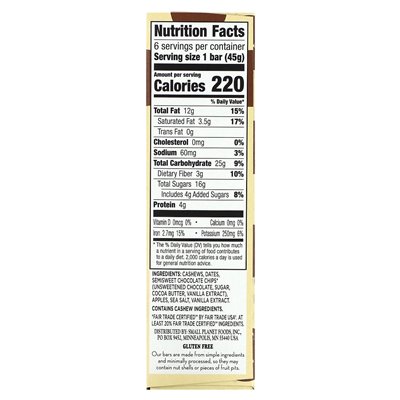 Larabar, Original Real Bar Fruit & Nut, Chocolate Chip Cookie, 6 Bars, 1.6 oz (45 g)