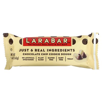 Larabar, Original Real Bar Fruit & Nut, Chocolate Chip Cookie, 6 Bars, 1.6 oz (45 g)