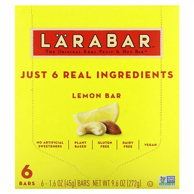 Larabar, oryginalny prawdziwy bar z owocami i orzechami, cytryna, 6 barów, 1,6 uncji (45 g)