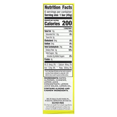 Larabar, original real fruit and nut bar, lemon, 6 bars, 1.6 oz (45 g)