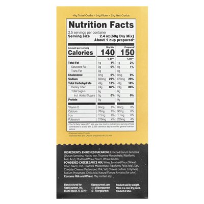 Gourmet Fiber, leichte Makkaroni mit Käse, 6 oz (170 g)