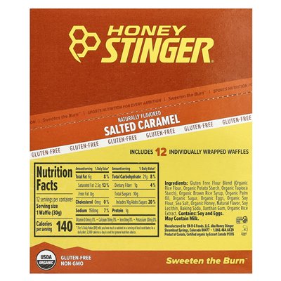 Honey Stinger, Waffle Energy, solony karmel, 12 gofrów, 1,06 uncji (30 g) każdy