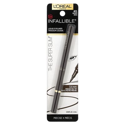 L'Oréal, nieomylny, super smukły płynny eyeliner, 401 brązowy, 0,034 fl oz (1 ml) L'Oréal, nieomylny, super smukły płynny eyeliner, 401 brązowy, 0,034 fl oz (1 ml)