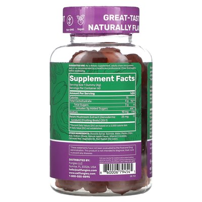 Mushrooms, Reishi Mushroom Gummies, Delicious Apple, 60 Pectin Gummies