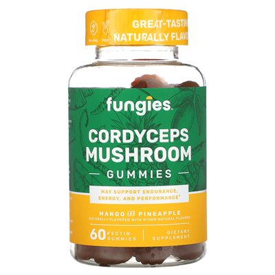 Grzyby, gumy grzybowe Cordyceps, mango i ananasowe, 60 pektynowych gumy Grzyby, gumy grzybowe Cordyceps, mango i ananasowe, 60 pektynowych gumy