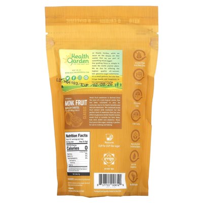 Health Garden, Natürliche Mönchsfrucht mit Erythrit, pflanzliche Zuckeralternative, Klassisch, 1 lb (454 g)