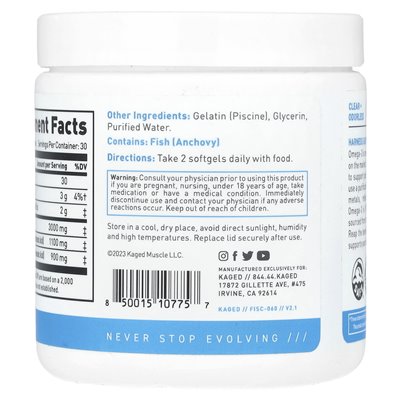 Kaged, Omega-3, potrójna siła, 60 miękkich