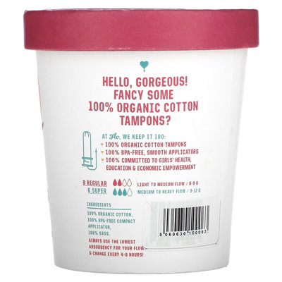 Tutaj flo, organiczne tampony, regularne + super, 14 tamponów