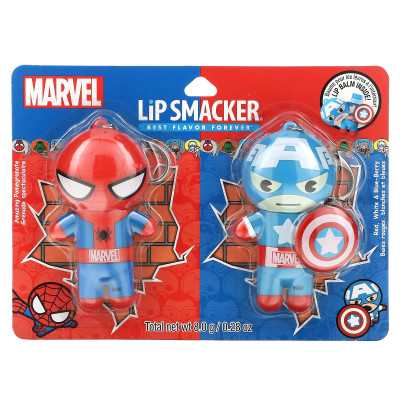 Lip Smacker, Marvel Spider-Man i Captain America, Lip Balm, Amazing Granat, Red, White &amp Ber-Bree, 2 paczki, 0,14 uncji (4 g)