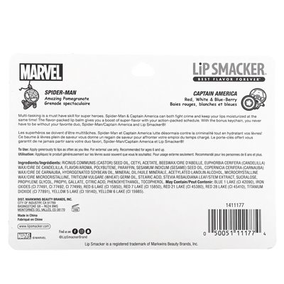 Lip Smacker, Marvel Spider-Man i Captain America, Lip Balm, Amazing Granat, Red, White &amp Ber-Bree, 2 paczki, 0,14 uncji (4 g)