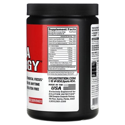 Evlution Nutrition, BCAA Energy, Fruit Punch, 10,16 uncji (288 g)