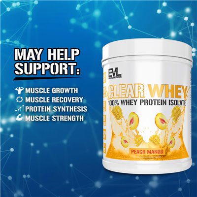 Evlution Nutrition, Clear Whey, 100% izolat białka serwatkowego, brzoskwiniowe mango, 1,1 funta (500 g) Evlution Nutrition, Clear Whey, 100% izolat białka serwatkowego, brzoskwiniowe mango, 1,1 funta (500 g)