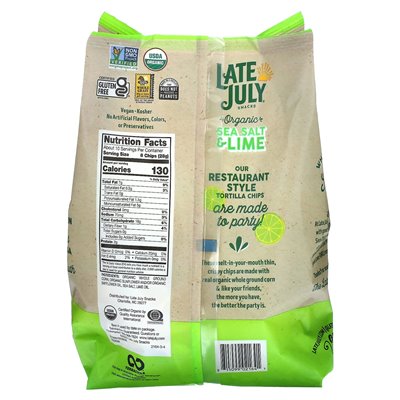 Late July, Bio-Tortilla-Chips, dünn und knusprig, Meersalz und Limette, 10,1 oz (286 g)